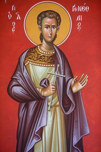 Fresko in der Heilig-Kreuz-Kirche, Pedoulas. Heiliger Guenessios, 20150510, Pedoulas, Zypern