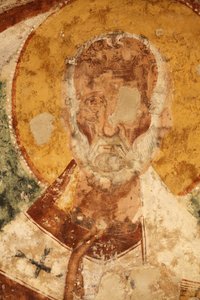 Fresko in der Krypta Santi Stefani (St. Stephan), Poggiardo, Apulien, Poggiardo, Italien