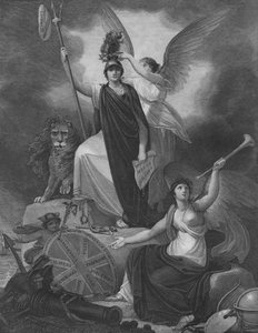 Frontispiz - Britannia hält den Dreizack des Neptun, gekrönt von der Freiheitsmütze und Krone