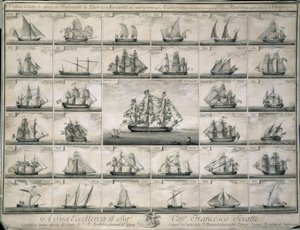 Gravur der Kriegs- und Handelsschiffe, die im Mittelmeer segelten von Unbekannt