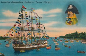 Gasparilla nähert sich dem Hafen von Tampa, Florida, ca. 1940er Jahre