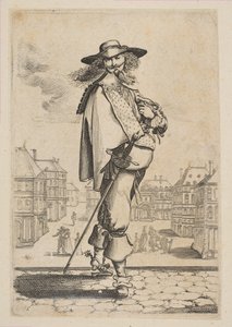 Herr mit einem Schwert vor einigen Gebäuden, 1629