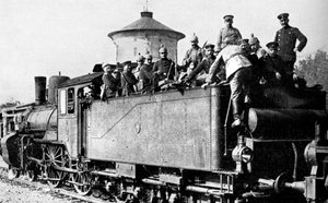 Deutsche Truppen reisen mit dem Zug an die Ostfront, Erster Weltkrieg, 1914