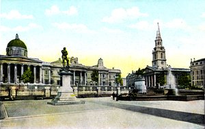 Gordon-Statue und Nationalgalerie, Trafalgar Square, London von Unbekannt