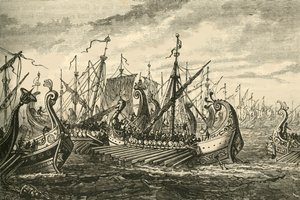 Griechische Trieren in der Schlacht von Salamis, 1890