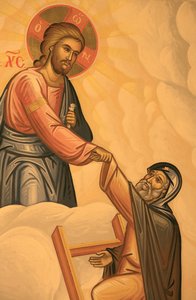 Griechisch-orthodoxe Ikone, die die Leiter der Tugenden darstellt, Thessaloniki, Griechenland von Unbekannt