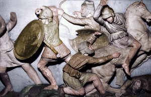Griechen kämpfen gegen Perser, der Alexander-Sarkophag, Sidon, 4. Jahrhundert v. Chr., 20. Jahrhundert