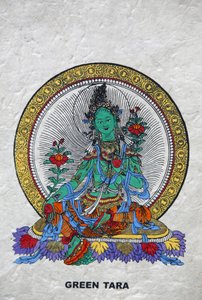 Grüne Tara, buddhistisches Symbol für Wohlstand. Kopan-Kloster, Bhaktapur, Nepal