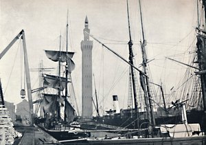 Grimsby - Blick auf die Docks, mit dem Hydraulikturm, 1895