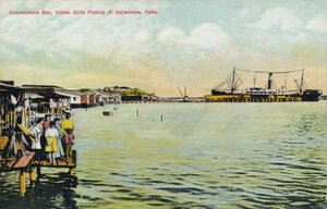 Guantanamo Bay, kubanische Mädchen beim Angeln in Caimanera, Kuba, ca. 1910
