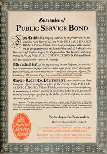 Garantie der öffentlichen Dienstleistungsanleihe - Taylor-Logan Co. Papermakers Werbung, 1919 von Unbekannt