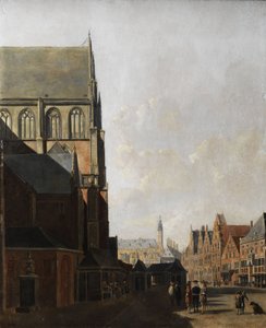 Haarlem, Stadtansicht (Stadtkirche und Marktplatz) von Unbekannt