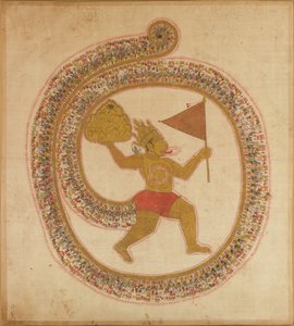 Hanuman trägt den Berggipfel mit Heilkräutern, ca. 1800