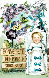 Alles Gute zum Geburtstag, großes Baby, großes Baby, französische Postkarte, ca. 1900 von Unbekannt