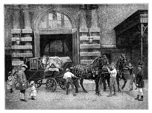 Anspannen der schwarzen Pferde in den königlichen Stallungen, Buckingham Palace, London, um 1888