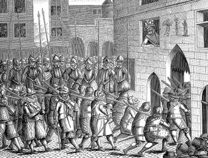 Heinrich IV. von Frankreich beobachtet die Abreise der Spanier aus Paris, 22. März 1594 von Unbekannt