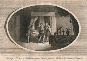 Heinrich, Prinz von Wales, nimmt die Krone vom Kissen seines Vaters Heinrich IV., 1413, 1793