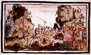 Hernando Cortes Cortez 1485-1547, spanischer Konquistador, Angriff auf Eingeborene in Mexiko von Unbekannt