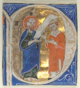 Historiierte Initiale aus einer Bibel: St. Paulus und ein Kleriker, 1200er