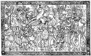 Historische und allegorische Figuren, Wandteppich im Hampton Court Palace, Richmond, London, 1930