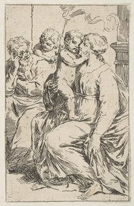 Heilige Familie mit Johannes dem Täufer, Kopie in umgekehrter Richtung nach Cantarini, ca. 1640-1642 oder später