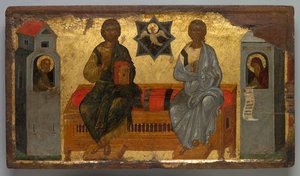Ikone der Dreifaltigkeit des Neuen Testaments, um 1450 von Unbekannt