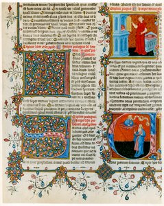 Illuminierte Initialbuchstaben mit Szenen aus dem Leben des Heiligen Hieronymus, spätes 14. Jahrhundert