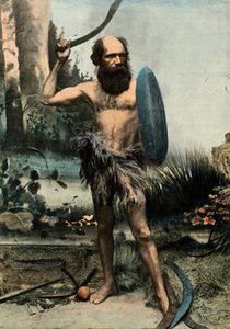 Aborigine bewaffnet mit einem Bumerang, 1900