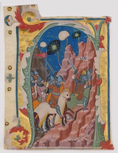 Initiale A mit der Schlacht der Makkabäer, italienisch, ca. 1360-70 von Unbekannt