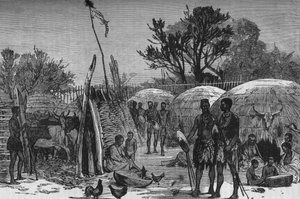 Innenraum eines Zulu-Kraals am Tugela-Fluss, ca. 1880 von Unbekannt