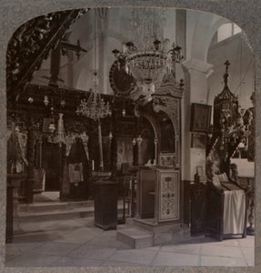 Innenraum der Synagoge, in der Christus predigte, Nazareth, um 1900