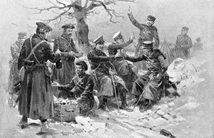 Japanische und russische Soldaten fraternalisieren, Russisch-Japanischer Krieg, 1904-1905 von Unbekannt