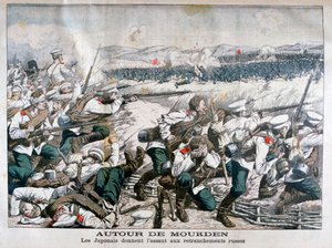 Japanische Truppen greifen russische Schützengräben an, Mukden, Mandschurei, Oktober 1904 von Unbekannt