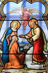 Jesus Christus und Jungfrau Maria. Glasfenster. Heiligtum Unserer Lieben Frau von La Salette, La Salette-Fallavaux, Frankreich von Unbekannt