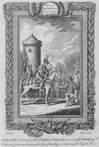 Johanna von Orléans, genannt die Jungfrau von Orléans, erhält das Schwert der heiligen Katharina