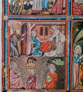 Joseph und Potiphars Frau und Joseph im Gefängnis, Träume deutend, 14. Jahrhundert von Unbekannt