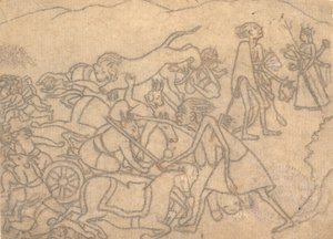 Kali präsentiert die Köpfe von Chanda und Munda an Durga... aus dem Devi Mahatmya... (ca. 1780)