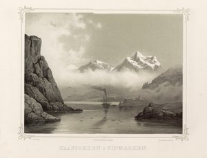 Kåfjord in Finmark. Illustration aus dem Buch Norge fremstillet i Tegninger von P.Chr. Asbjørnsen, veröffentlicht von Chr. Tønsberg (Norwegen, 1848) von Unbekannt