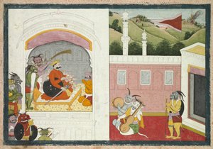 König Bana genießt Musik in seinem Hof, aus dem Usha-Aniruddha-Abschnitt eines Krishna Lila
