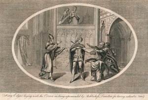 König Edgar legt seine Krone ab, nachdem er von Erzbischof Dunstan gerügt wurde, ca. 960er Jahre, 1793
