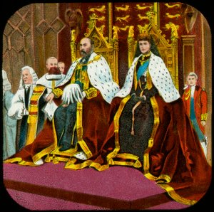 König Edward VII. und Königin Alexandra, feierliche Parlamentseröffnung, Westminster, ca. 1902-1909 von Unbekannt
