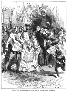 König Richard I. 1157-1199 zieht sein Schwert gegen den Kardinallegaten des Papstes