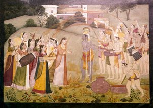 Krishna feiert das Frühlingsfest Holi, ca. 1770-1780