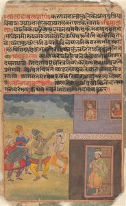Krishna tanzt: Seite aus dem verstreuten Boston Rasikapriya Liebesbreviarium (ca. 1610) von Unbekannt