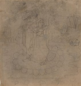 Krishna und Radha stehen auf einer Lotusblume, spätes 19. - frühes 20. Jahrhundert