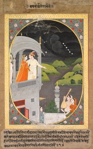 Krishna und Radha beobachten Regenwolken, Der Monat Bhadon aus der Baramasa-Serie von Unbekannt Unbekannt