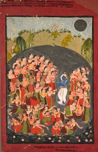 Krishna und die Gopis versammeln sich für Rasamandala, ca. 1720-1730