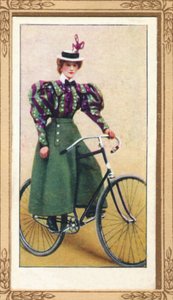 Dame auf Fahrrad mit geteiltem Rock, 1939 von Unbekannt