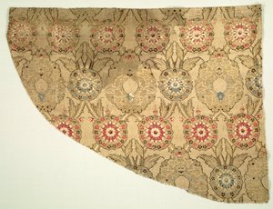 Lampas mit doppeltem ogivalem Blumenmuster auf kariertem Grund, 1550-1575