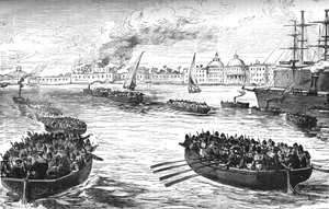 Landung von Truppen am Palast des Khediven in Alexandria nach der Bombardierung, 1882, um 1882-1885 von Unbekannt